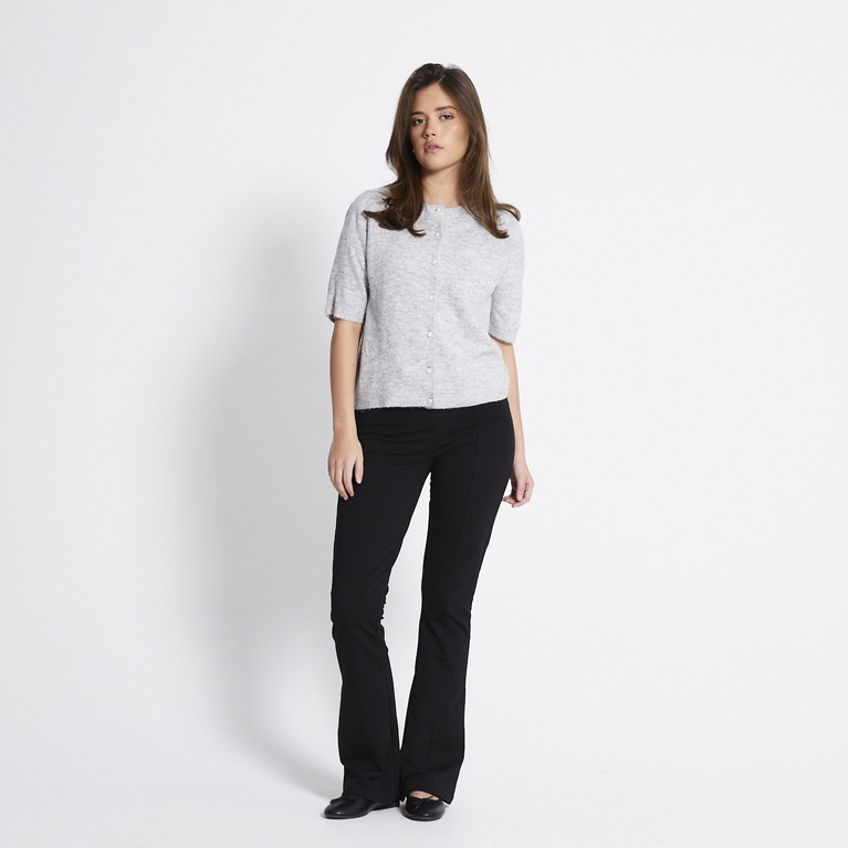 Basic knit short sleeve cardigan "Melina" Grey Melange